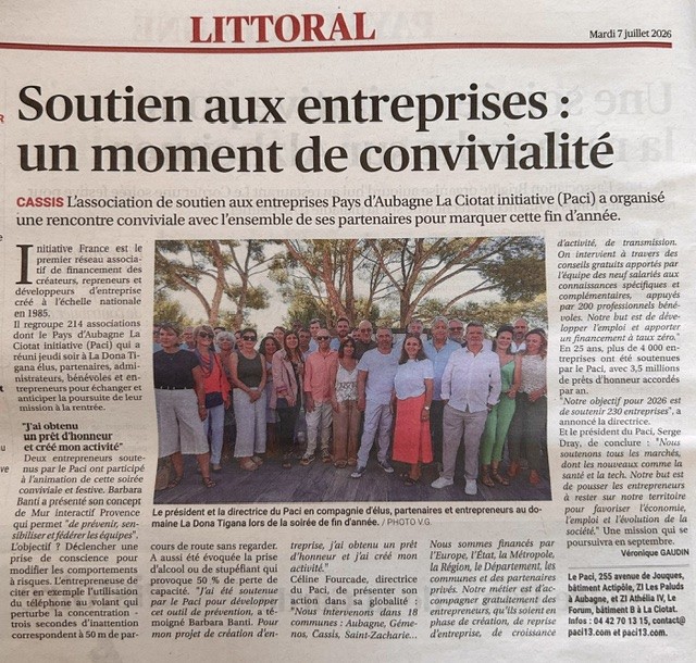 Article du journal La Provence édition Aubagne La Ciotat de juillete 2026